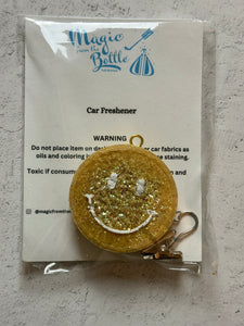 Car Freshener - Vent Clip - Smiley Face (Gold w. Gold Glitter)