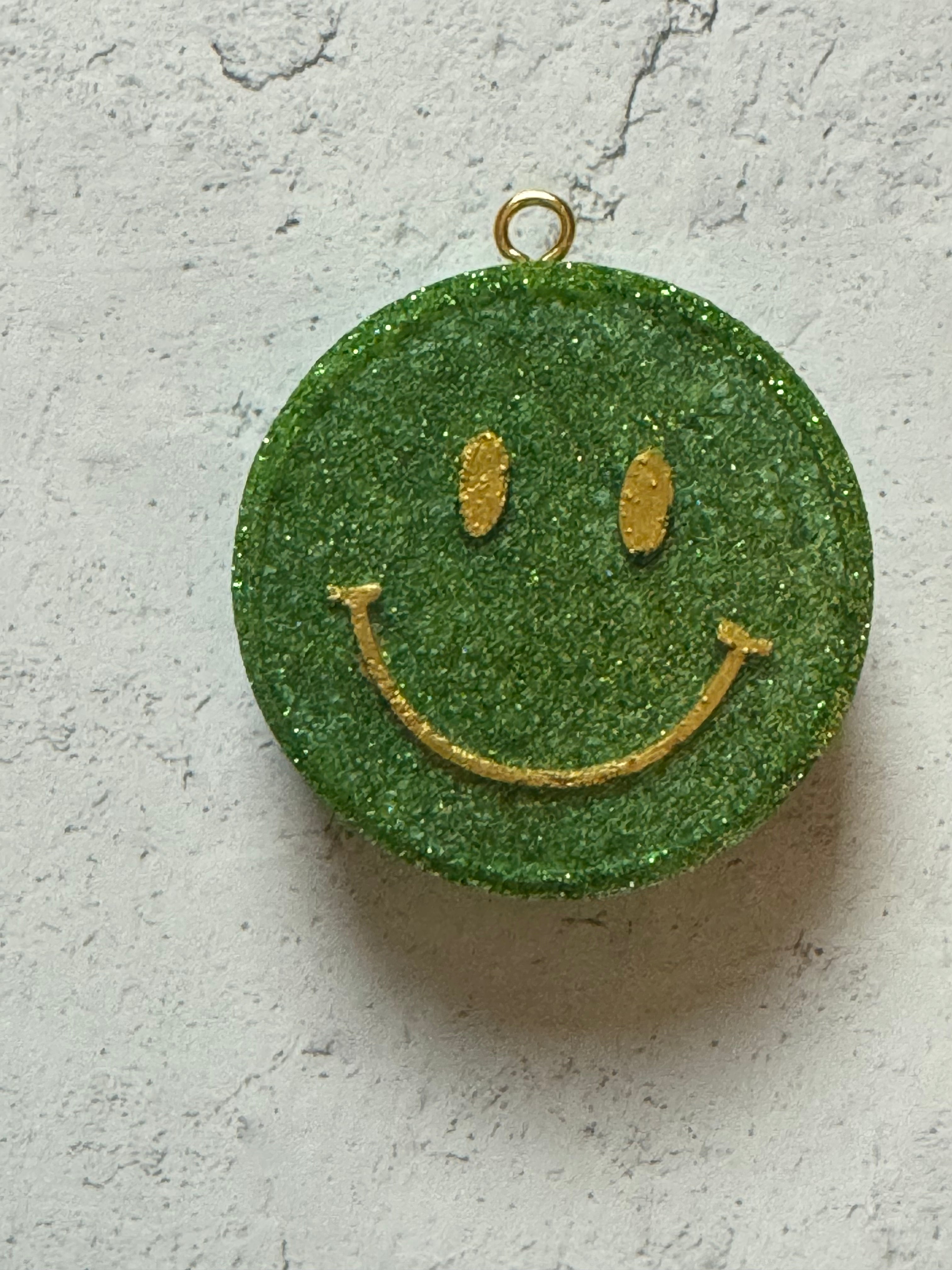 Car Freshener - Vent Clip - Smiley Face (Green Glitter/Gold)