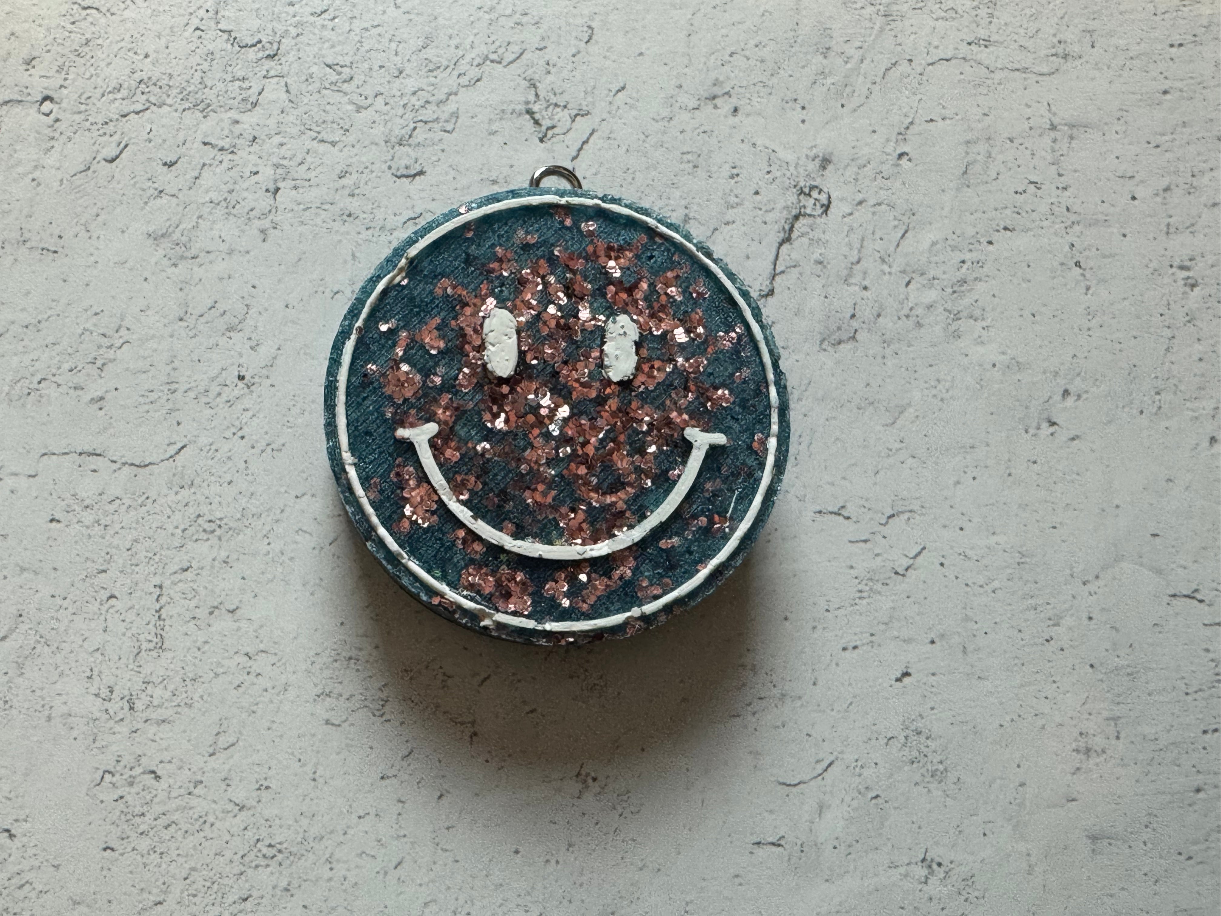 Car Freshener - Vent Clip - Smiley Face (Navy Blue w. Rose Gold Glitter)