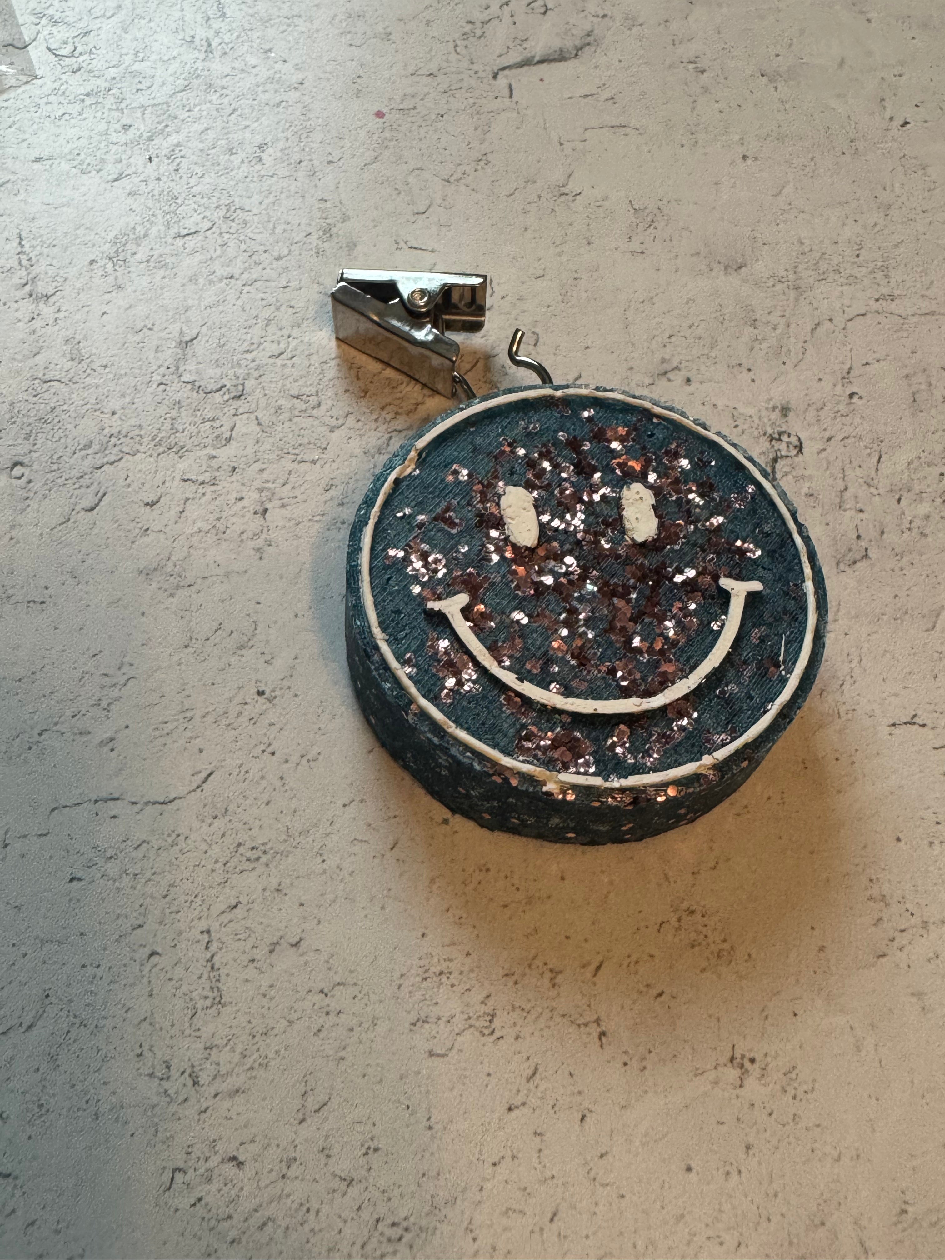 Car Freshener - Vent Clip - Smiley Face (Navy Blue w. Rose Gold Glitter)