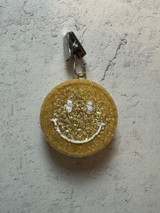 Car Freshener - Vent Clip - Smiley Face (Gold w. Gold Glitter)